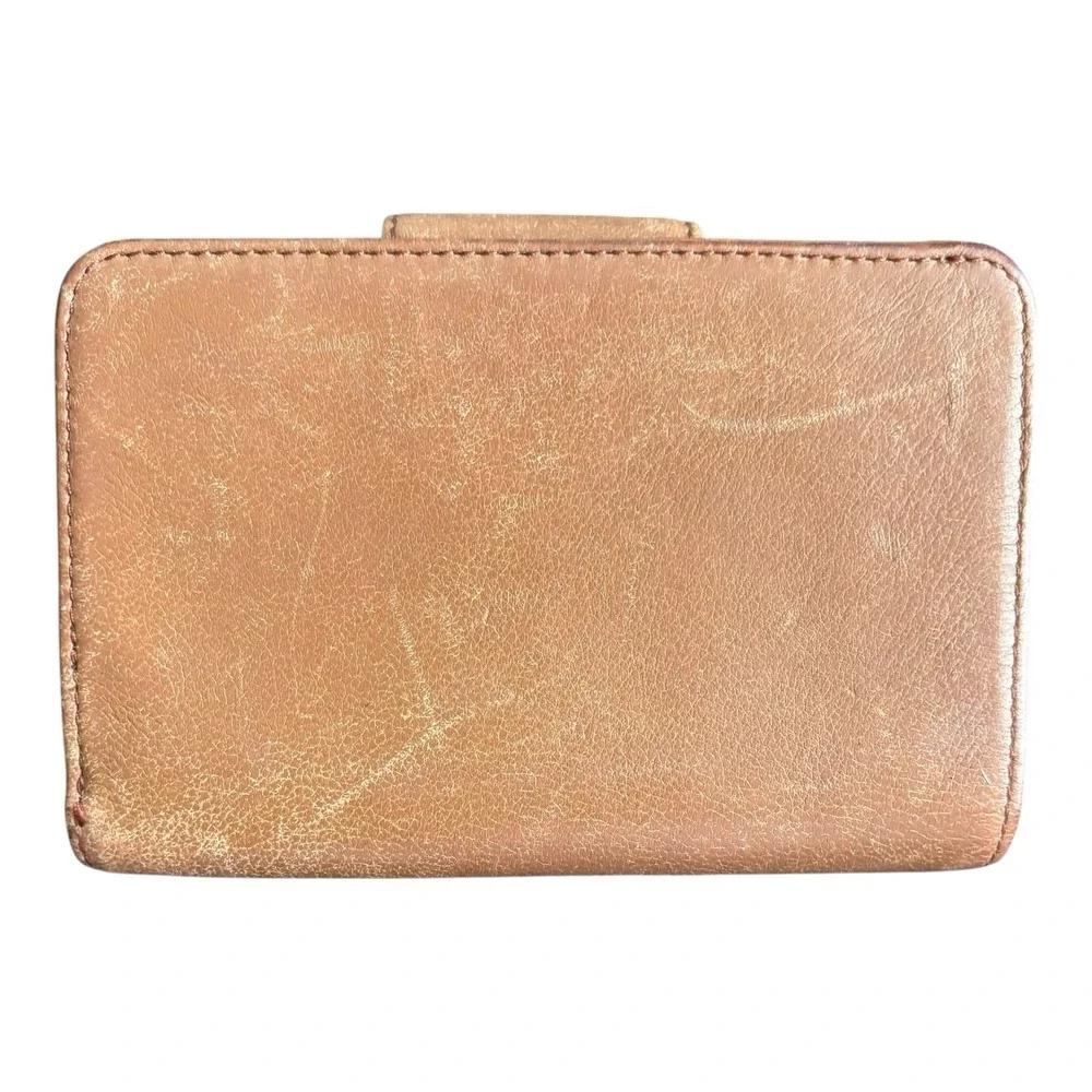Henri Bendel‎ Leather Wallet Brown Bifold Turn Lock Zip Side Two Compartment